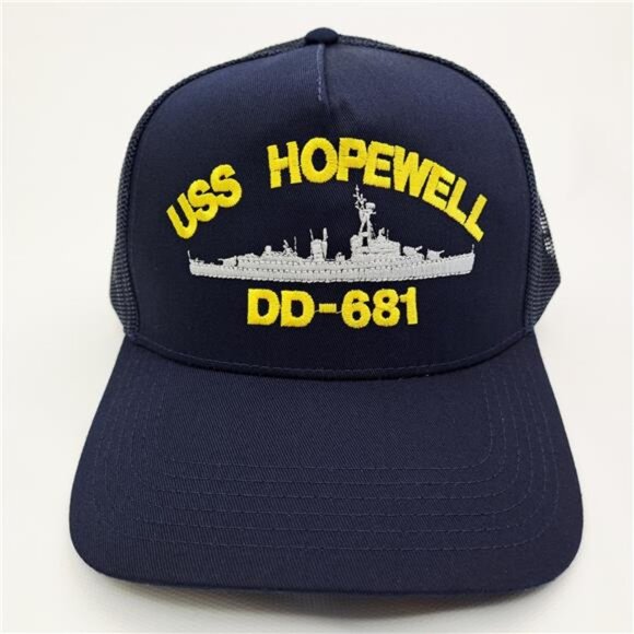 USS Hopewell DD-681 Trucker Cap Hat Mesh Snapback Blue Embroidered Destroyer 70s main image 4